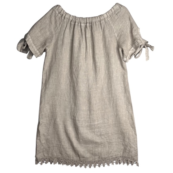 Lungo L’arno Womens Linen Dress Size Small Lace Off the Shoulder Tie Sleeves - Picture 4 of 12